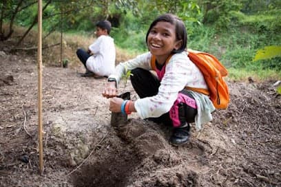 Community member planting a tree seedling in Indonesian Borneo